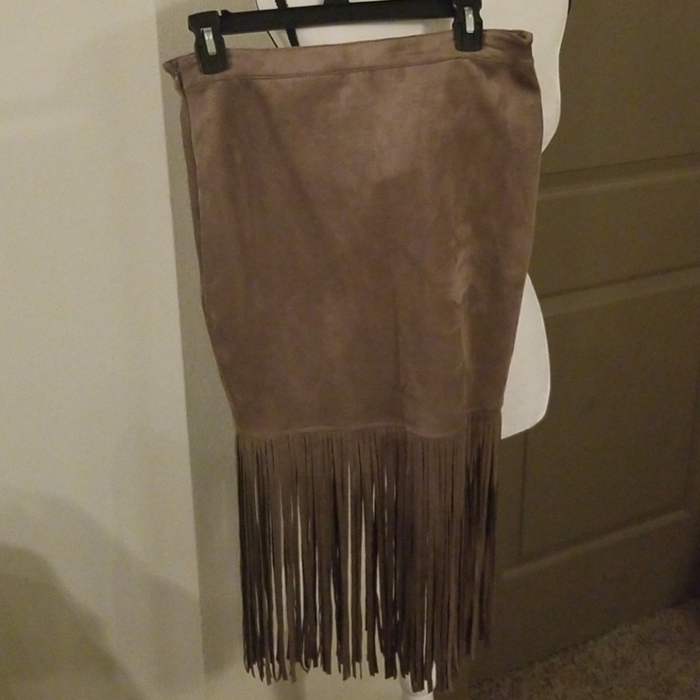 Brown velvet skirt with fringes